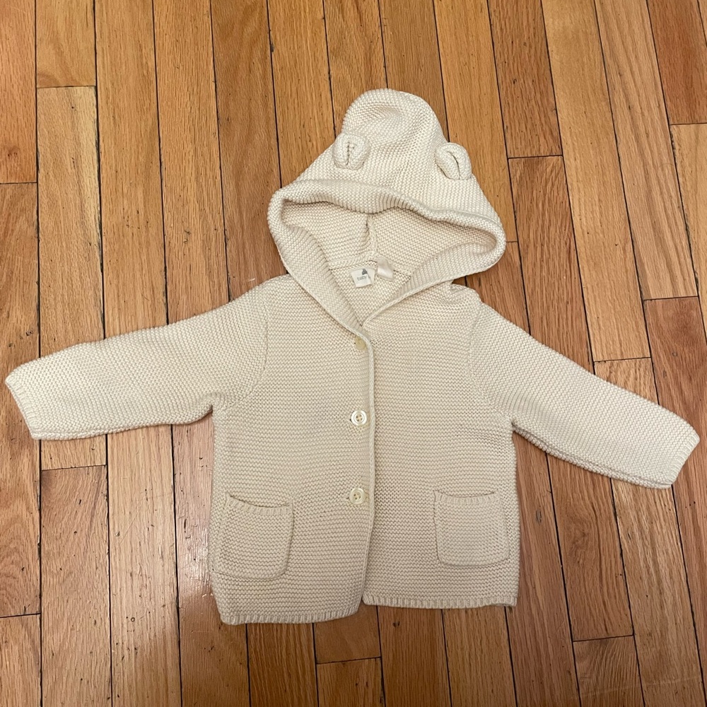 Baby Gap Cream Knit Baby Hoodie with Bear Ears